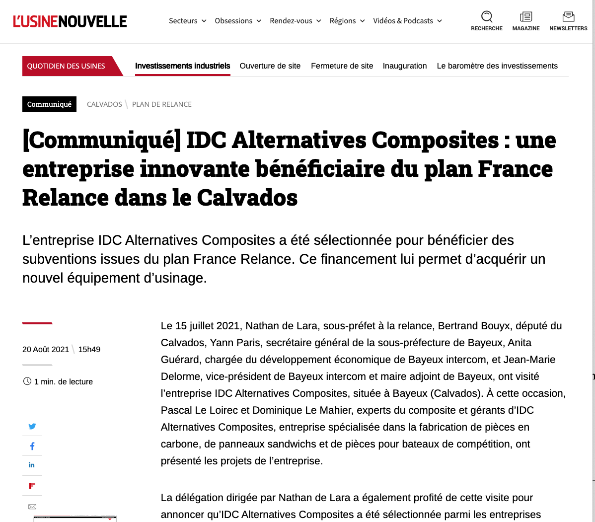 Article Usine Nouvelle